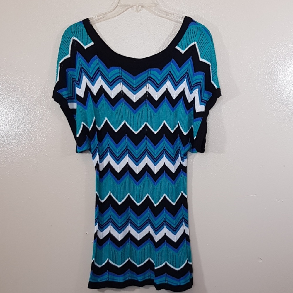 Belligini Black/teal/Chevron Print Top